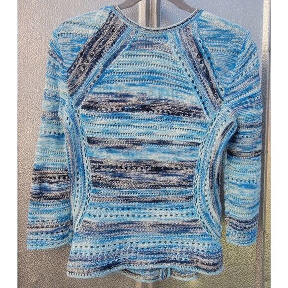 Nic + Zoe Crochet Multicolor Blue Cardigan Sweater Size PS - Picture 6 of 9